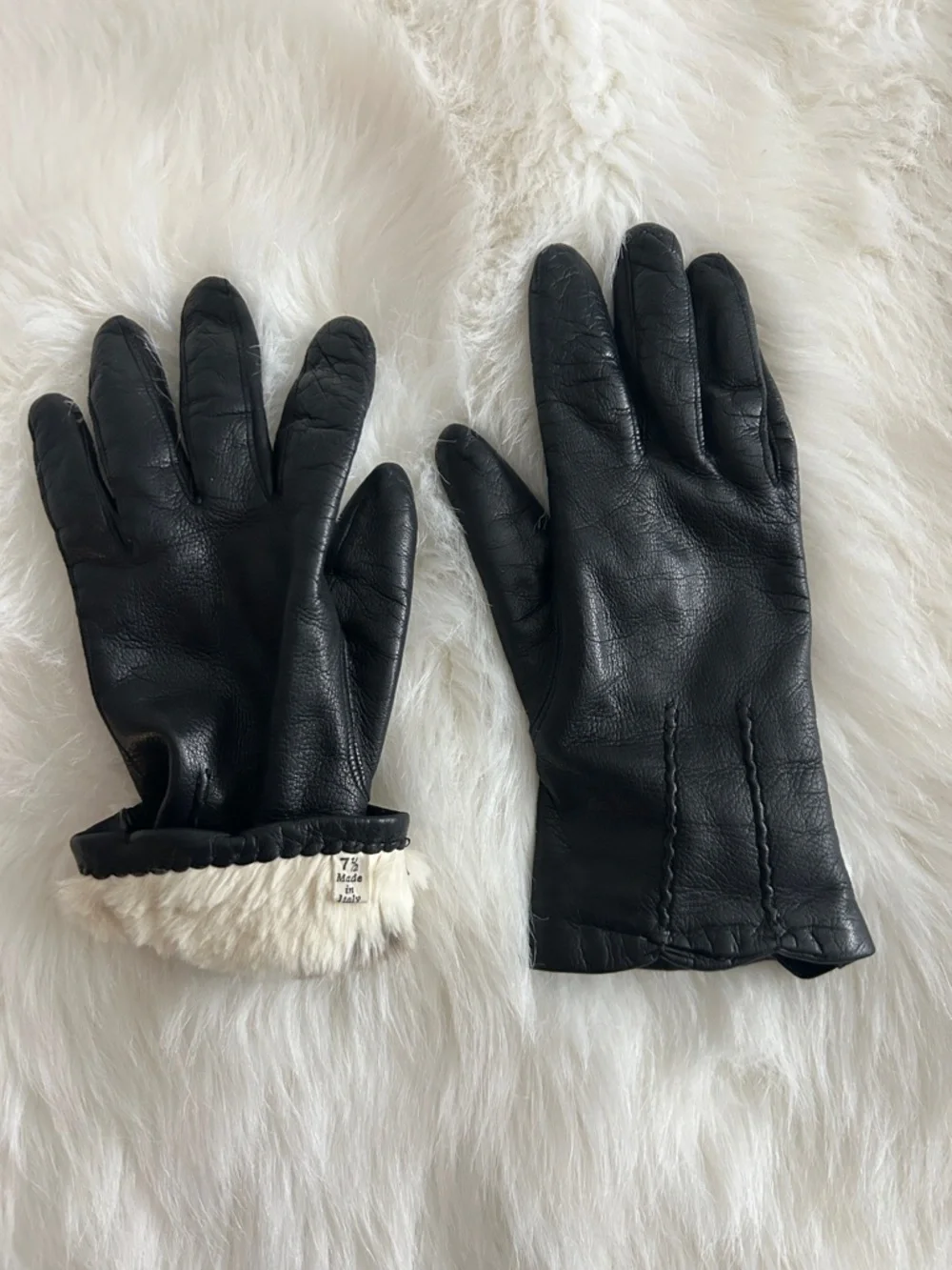 Italian vintage leather gloves with rabbit fur lining